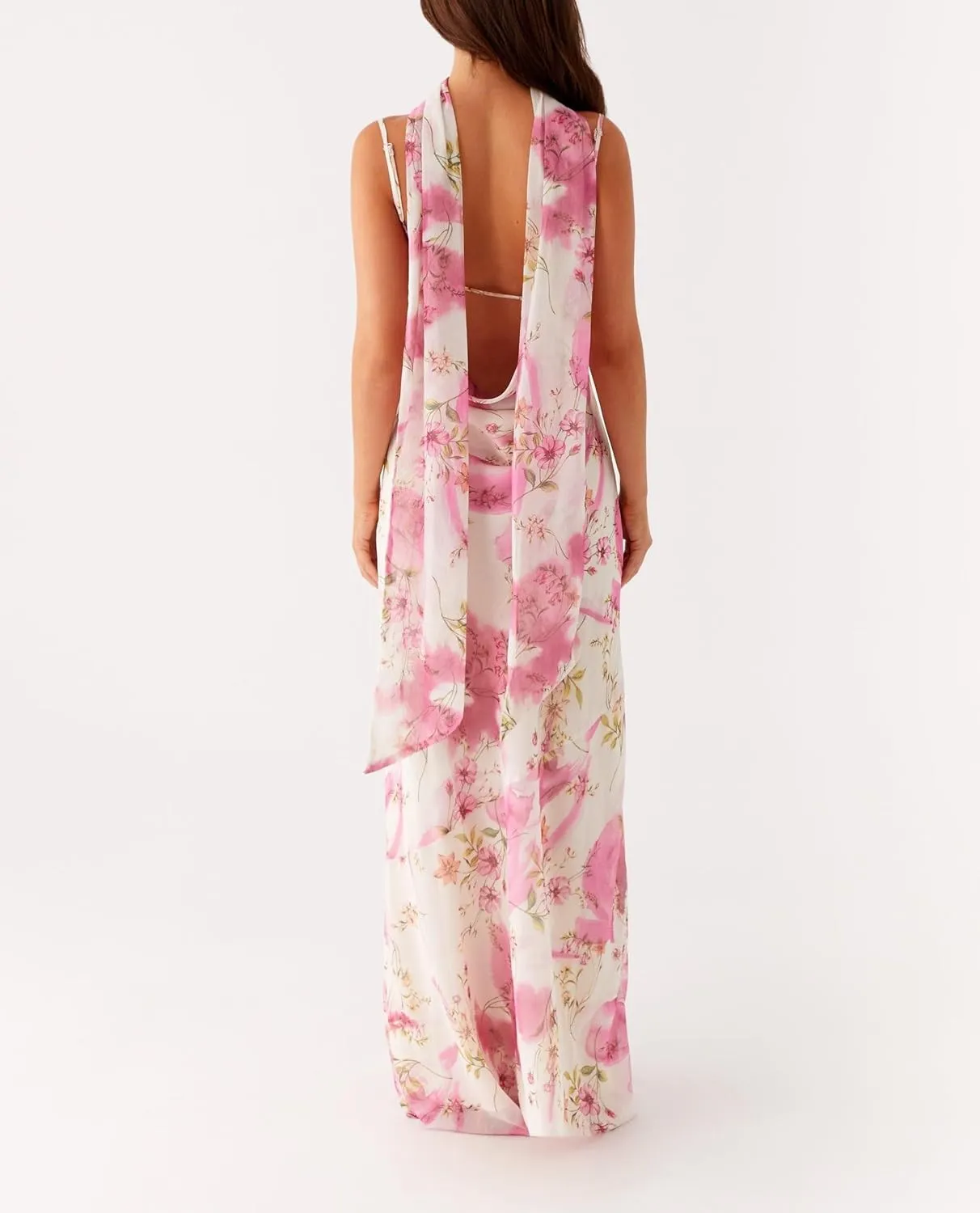 Floral Spaghetti Strap Maxi Dress Mesh Bodycon Sexy Backless Open Back Tie Up Slip Party Long Dresses Summer Sundress