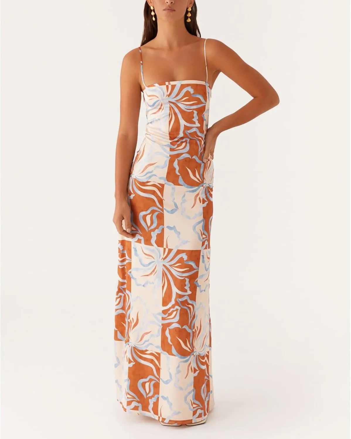 Floral Spaghetti Strap Maxi Dress Mesh Bodycon Sexy Backless Open Back Tie Up Slip Party Long Dresses Summer Sundress