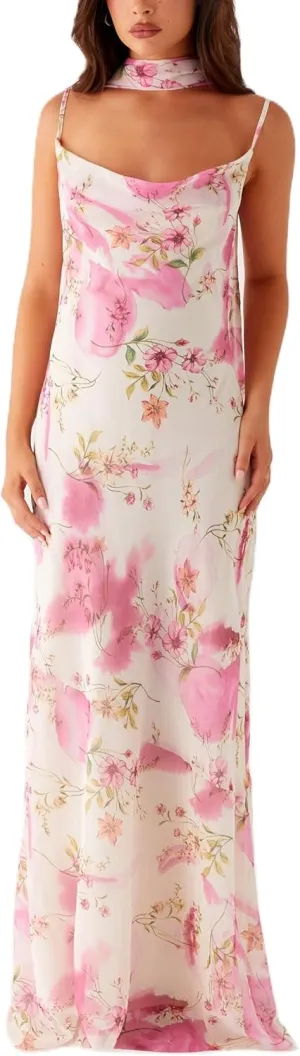 Floral Spaghetti Strap Maxi Dress Mesh Bodycon Sexy Backless Open Back Tie Up Slip Party Long Dresses Summer Sundress