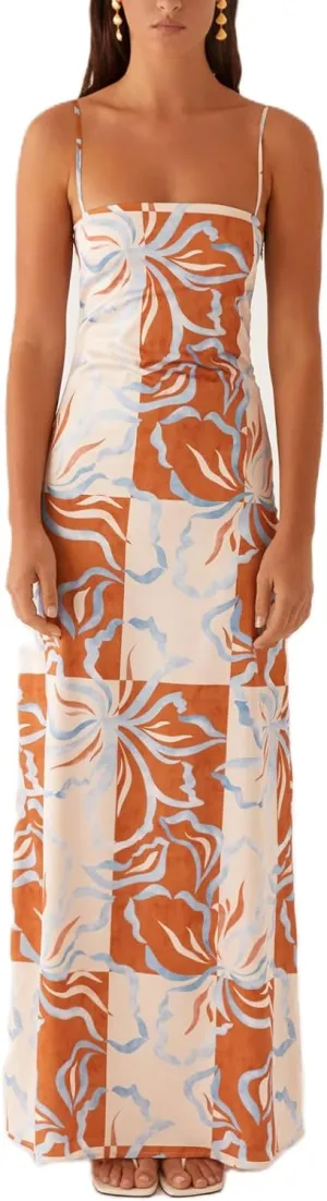 Floral Spaghetti Strap Maxi Dress Mesh Bodycon Sexy Backless Open Back Tie Up Slip Party Long Dresses Summer Sundress