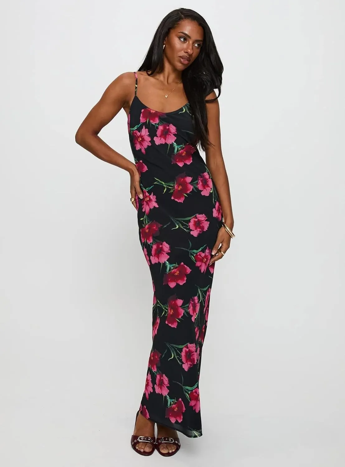 Floral Spaghetti Strap Maxi Dress Mesh Bodycon Sexy Backless Open Back Tie Up Slip Party Long Dresses Summer Sundress
