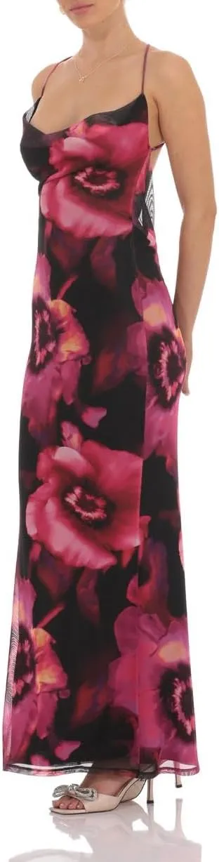 Floral Spaghetti Strap Maxi Dress Mesh Bodycon Sexy Backless Open Back Tie Up Slip Party Long Dresses Summer Sundress