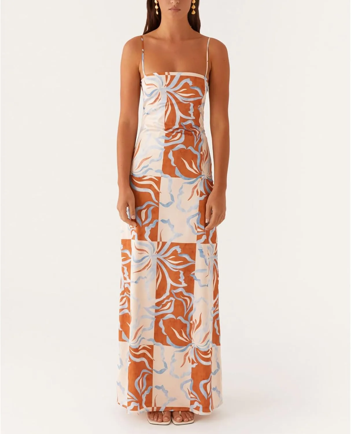 Floral Spaghetti Strap Maxi Dress Mesh Bodycon Sexy Backless Open Back Tie Up Slip Party Long Dresses Summer Sundress