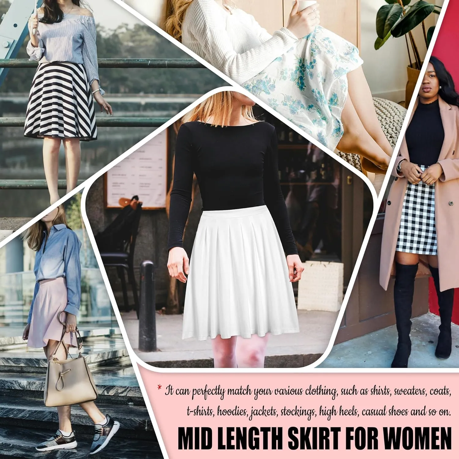 Geometric Checkered Long Skirts Womens High Waisted Ruffled Midi Length Skirt Travel Fall Skirt Home Casual Bottoms