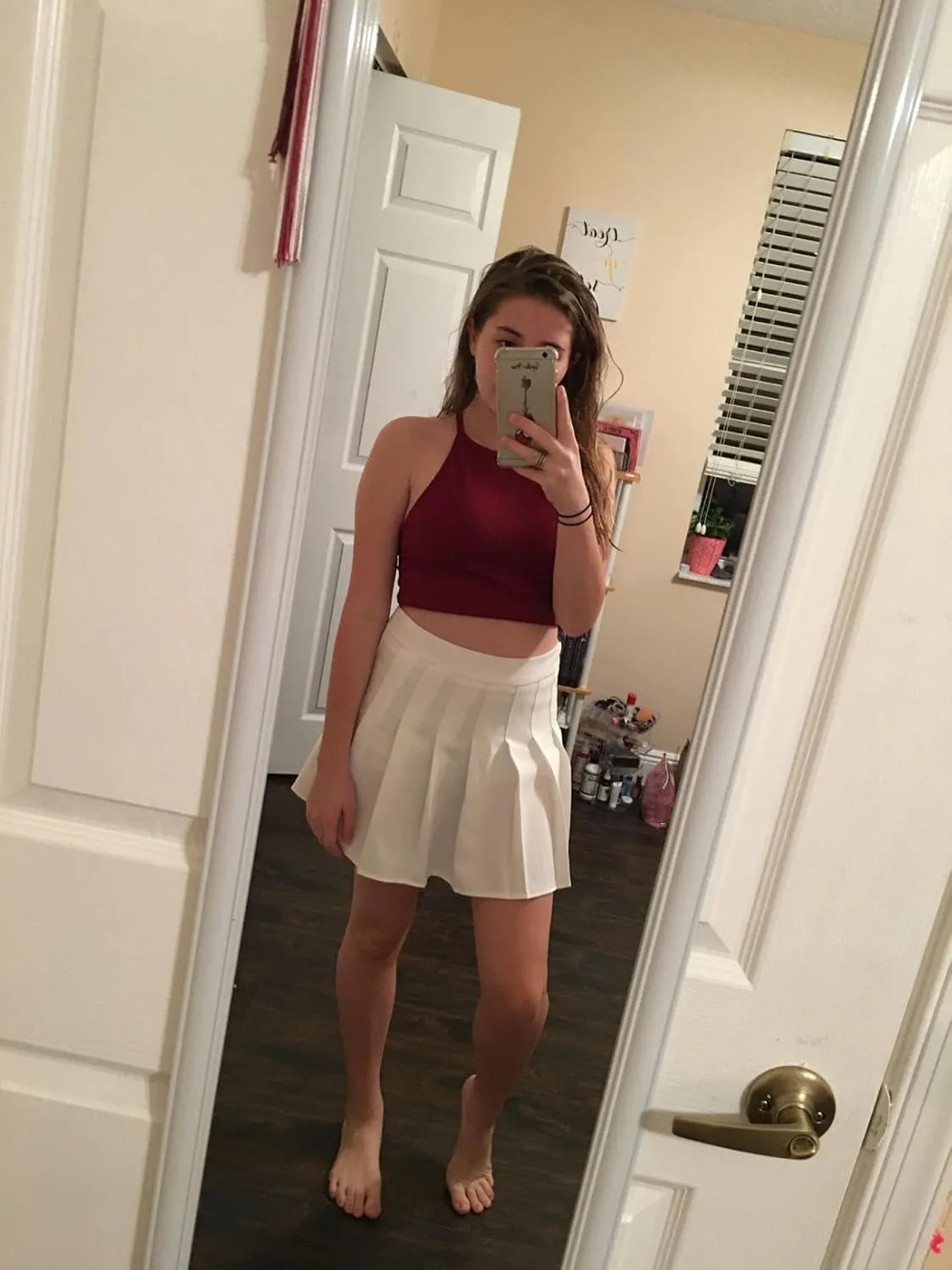 Girstunm Women's Pleated Skirt Mini Skater Basic Skirts High Waist School Girls Uniform Short Cheerleader Skirt