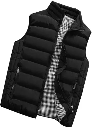 GOKKILRW Mens Outdoor Casual Stand Collar Padded Puffer Vest Warm Winter Waterproof Ski Jacket Cotton Padded Waistcoat