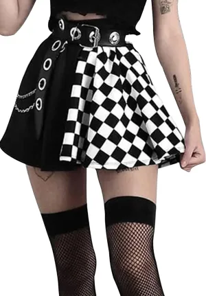 Goth Plaid Skirts for Women High Waist A-line Mini Pleated Skirt Harajuku Gothic Skirt Victorian Steampunk Skirt