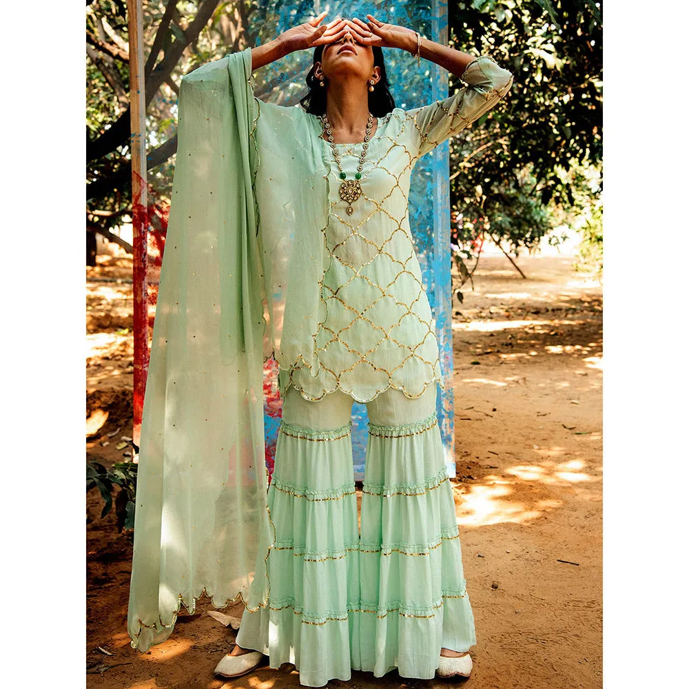 Gulaal Samyuta Sequin Kurta with Sharara & Dupatta Green (Set of 3)