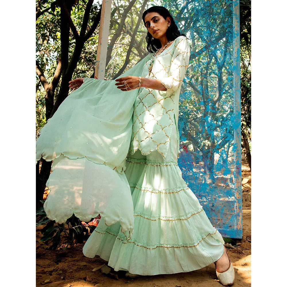 Gulaal Samyuta Sequin Kurta with Sharara & Dupatta Green (Set of 3)