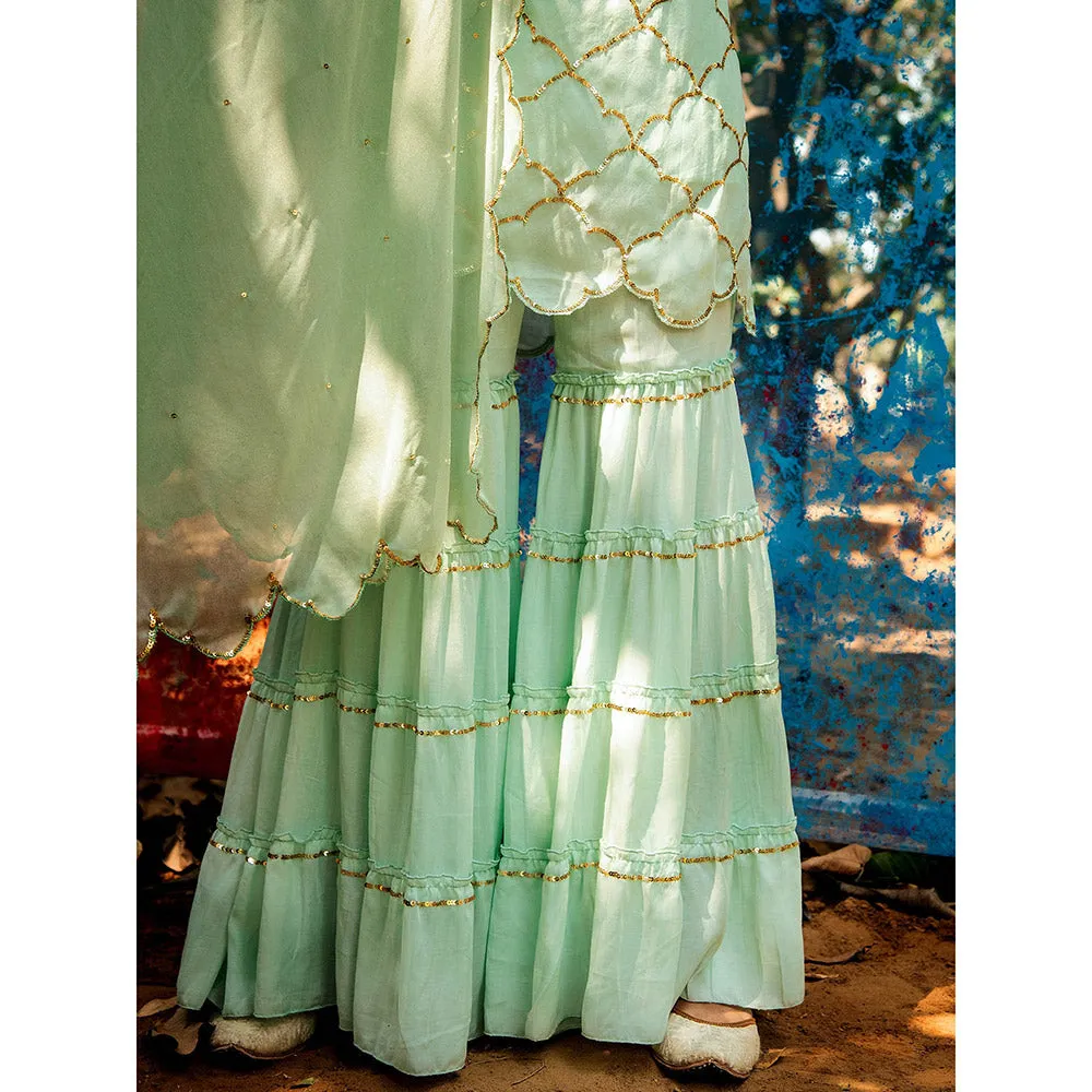 Gulaal Samyuta Sequin Kurta with Sharara & Dupatta Green (Set of 3)