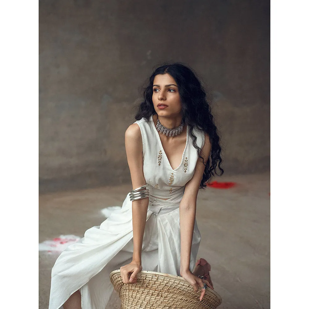 Gulaal Shuchika White Top With Cowl Pant (Set of 2)