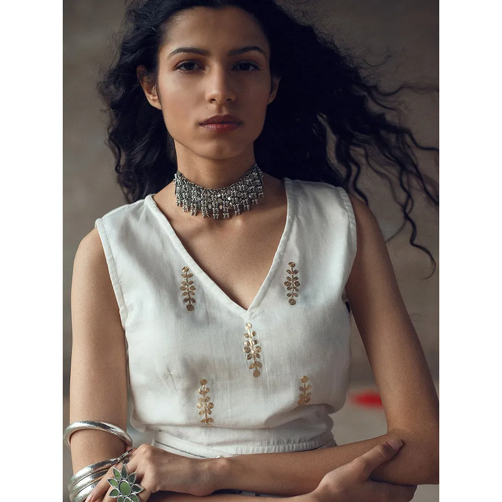 Gulaal Shuchika White Top With Cowl Pant (Set of 2)