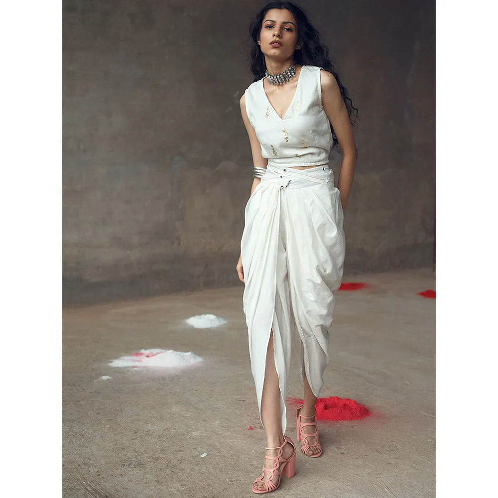 Gulaal Shuchika White Top With Cowl Pant (Set of 2)
