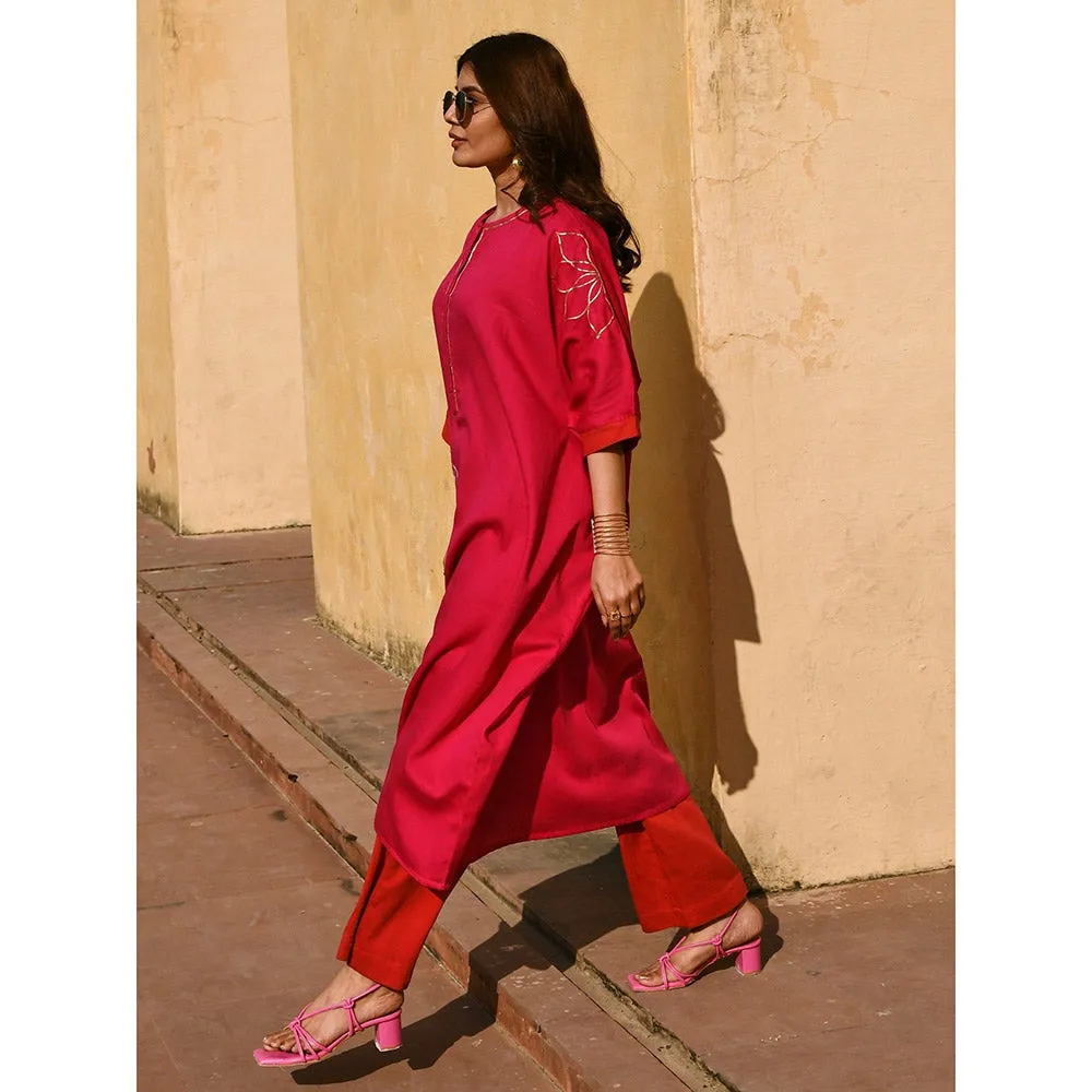 Gulaal Soha Pink Embroidered Kaftan and Pant (Set of 2)