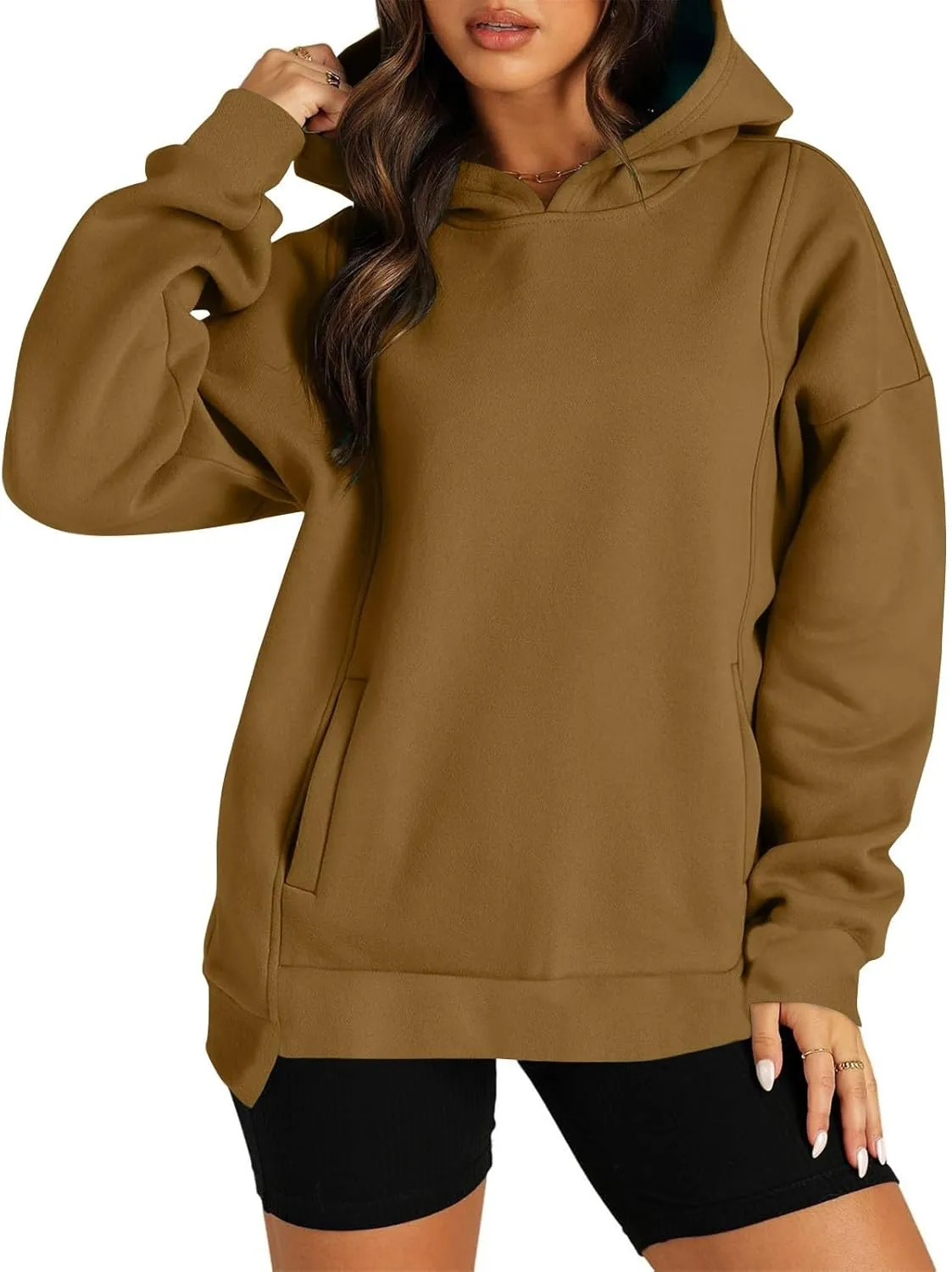 Gumipy Hoodies for Women Fleece Long Sleeve Oversized Sweatshirt Hoodie Y2K Irregular Hem Pullover Winter Coat with Pockets