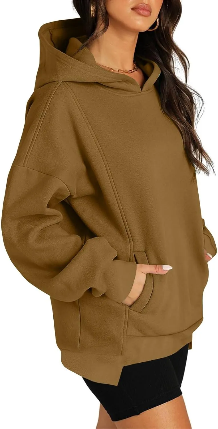 Gumipy Hoodies for Women Fleece Long Sleeve Oversized Sweatshirt Hoodie Y2K Irregular Hem Pullover Winter Coat with Pockets