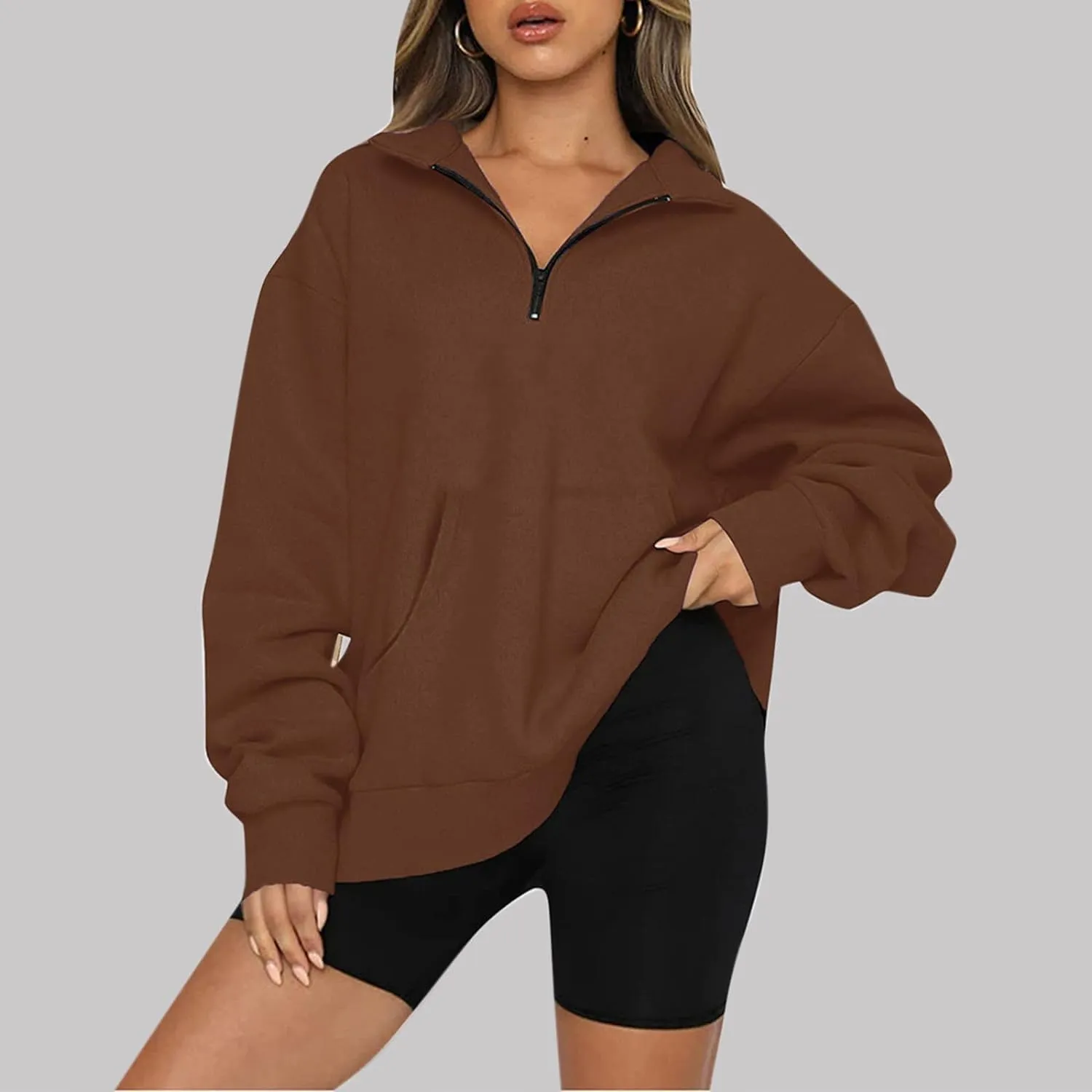 Half Zip Oversized Sweatshirt for Women Quarter Zip Hoodie Pullover Long Sleeve Sweater Teen Girls Fall Y2K Clothes