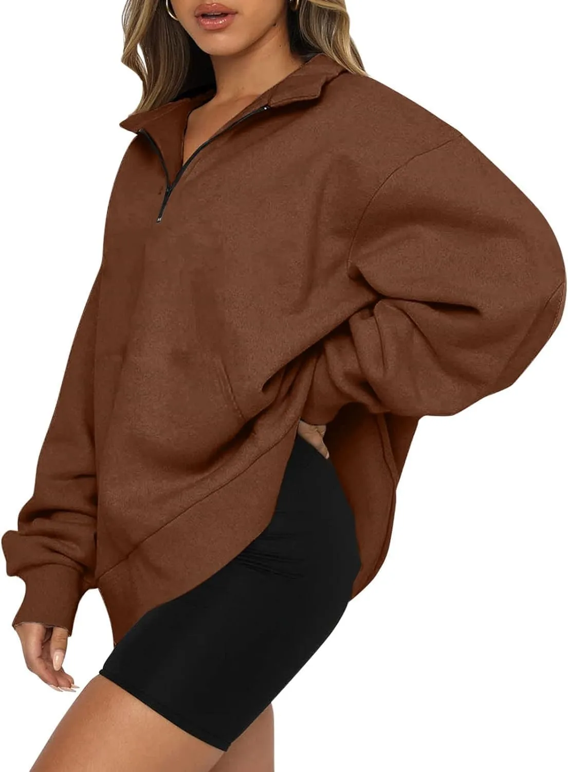 Half Zip Oversized Sweatshirt for Women Quarter Zip Hoodie Pullover Long Sleeve Sweater Teen Girls Fall Y2K Clothes