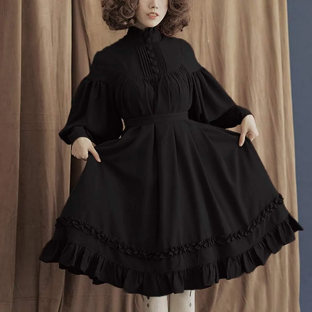 Halloween Lolita Dress for Women Long Sleeve Dresses Plus Size Renaissance Prom Dress Ruffle Swing Dress