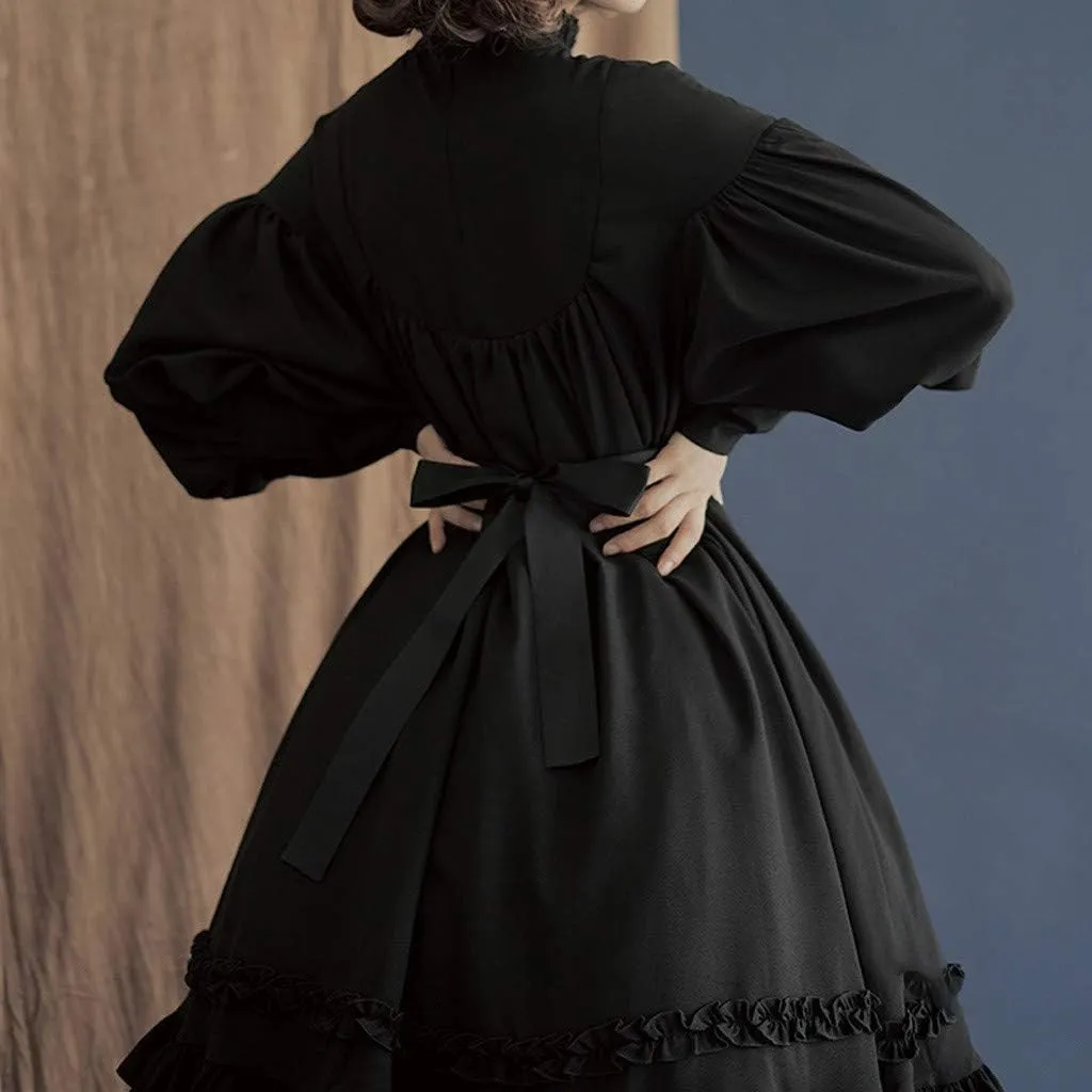 Halloween Lolita Dress for Women Long Sleeve Dresses Plus Size Renaissance Prom Dress Ruffle Swing Dress