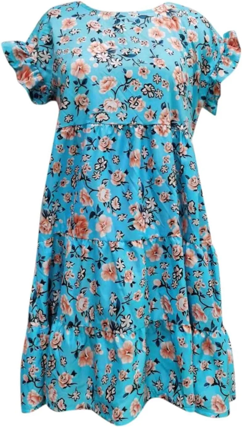 HGOOGY Elegant Dresses for Women Summer Lady Ruffle Mini A Line Dress New Floral Print Dresses Women Casual Leaf