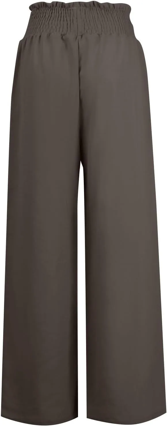 High Waist Wide Leg Palazzo Pants for Women 2024 Summer Casual Linen Lounge Pant Beach Flowy Trousers