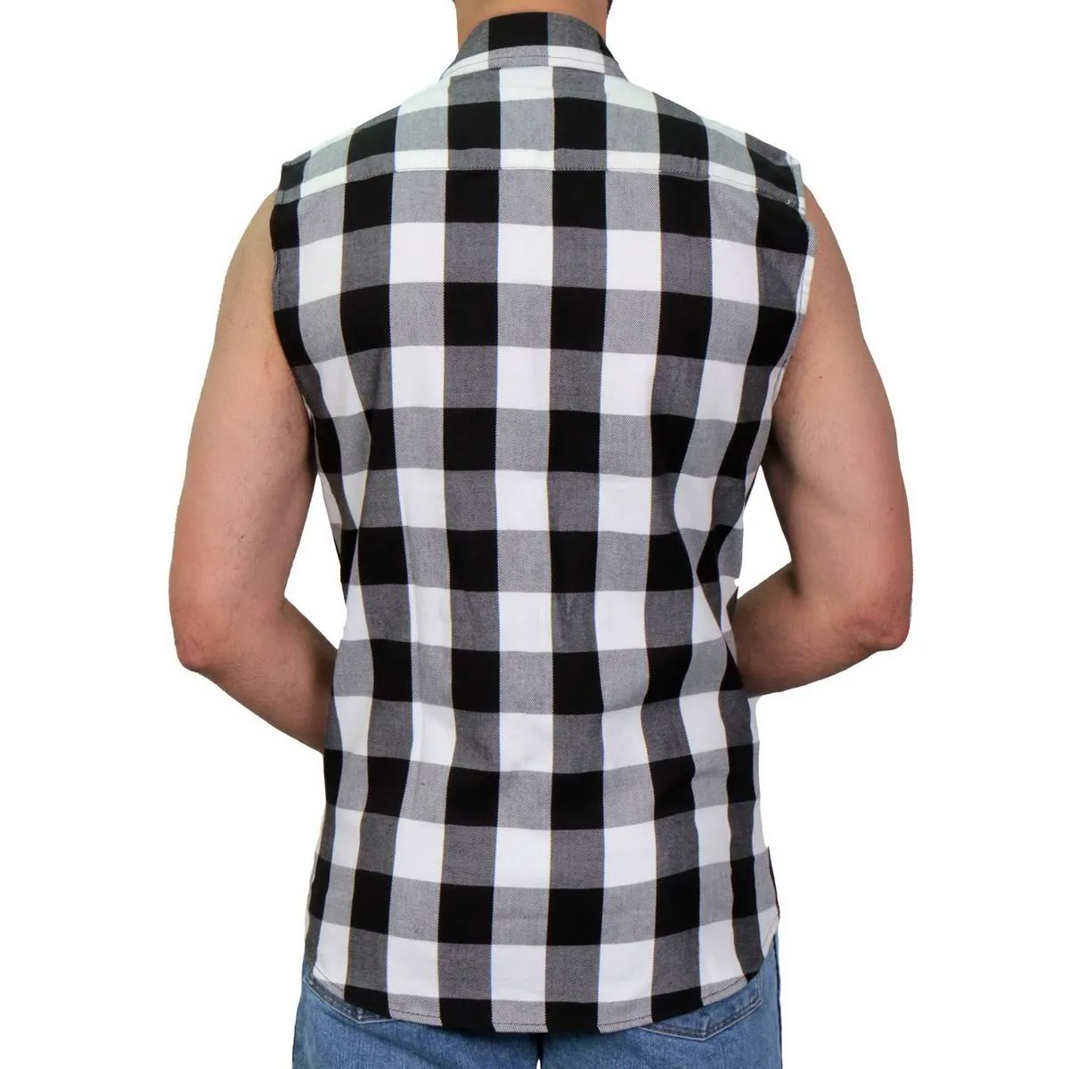 Hot Leathers FLM5004 Mens Black and White Sleeveless Cotton Flannel Shirt