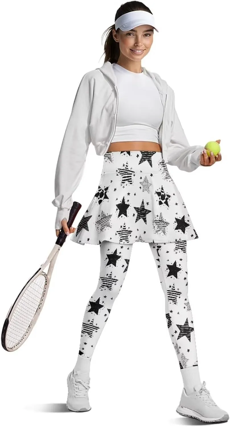 Irisjudy Yoga Legging with Skirts Women Forest Red Mushroom Tennis Pants Leggings Skirts Hawaii Sea Turtle Workout Leggings