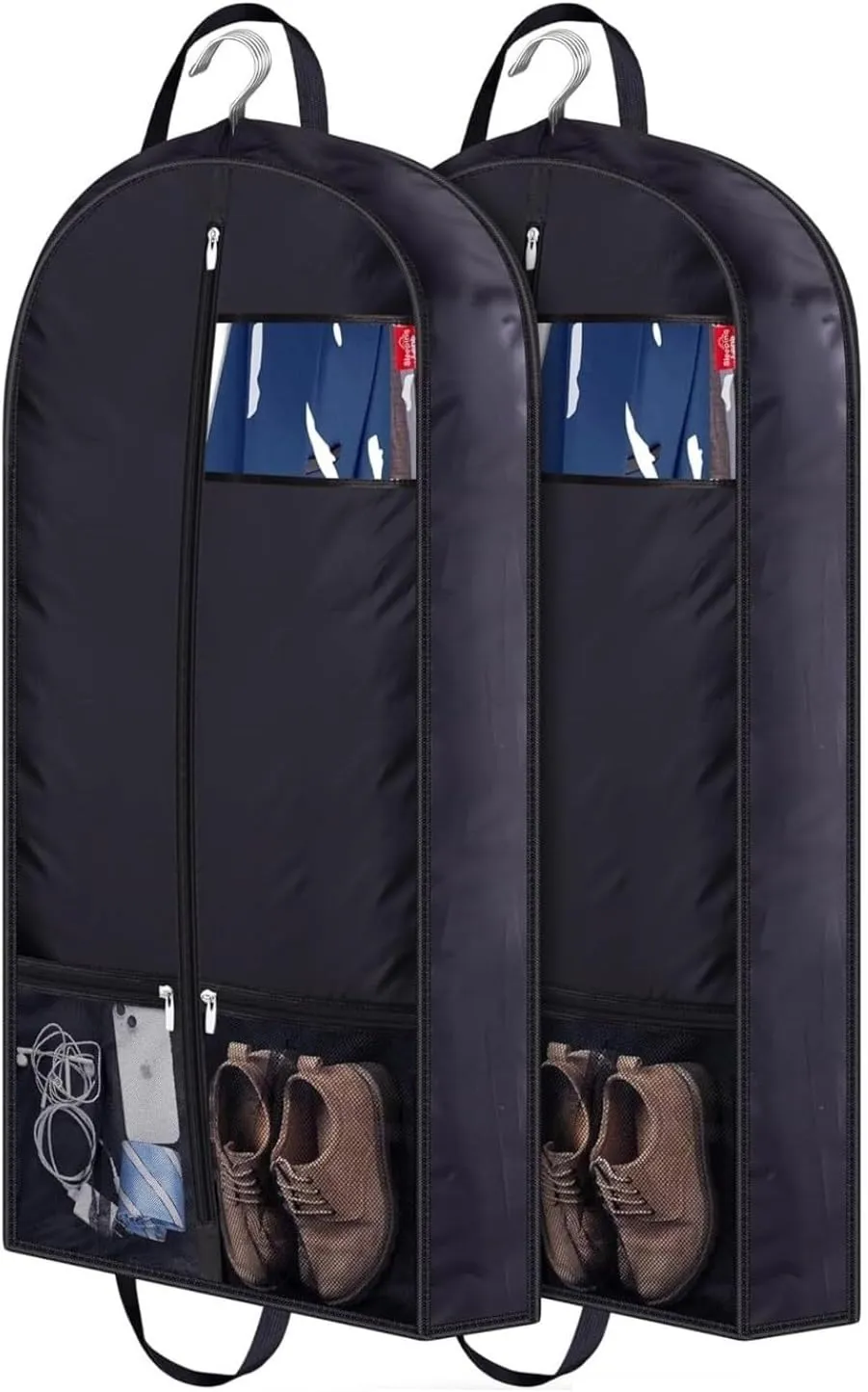IRYZE Garment Bag for Travel, 2pcs Garment Bags With 5''Gussets Suit Bag Closet Storage Hanging Clothes Bag Suit Luggage Bag, 60*110cm, Black