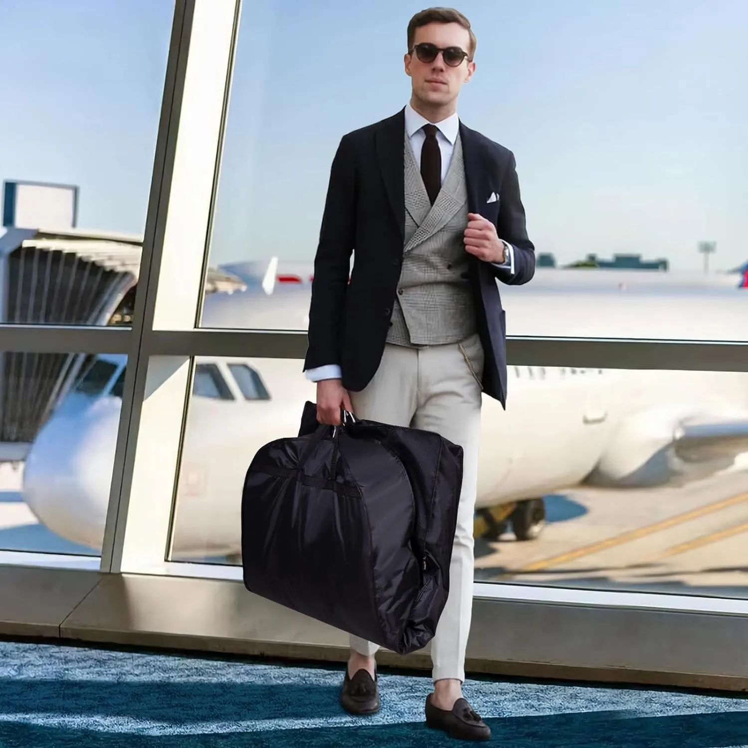 IRYZE Garment Bag for Travel, 2pcs Garment Bags With 5''Gussets Suit Bag Closet Storage Hanging Clothes Bag Suit Luggage Bag, 60*110cm, Black