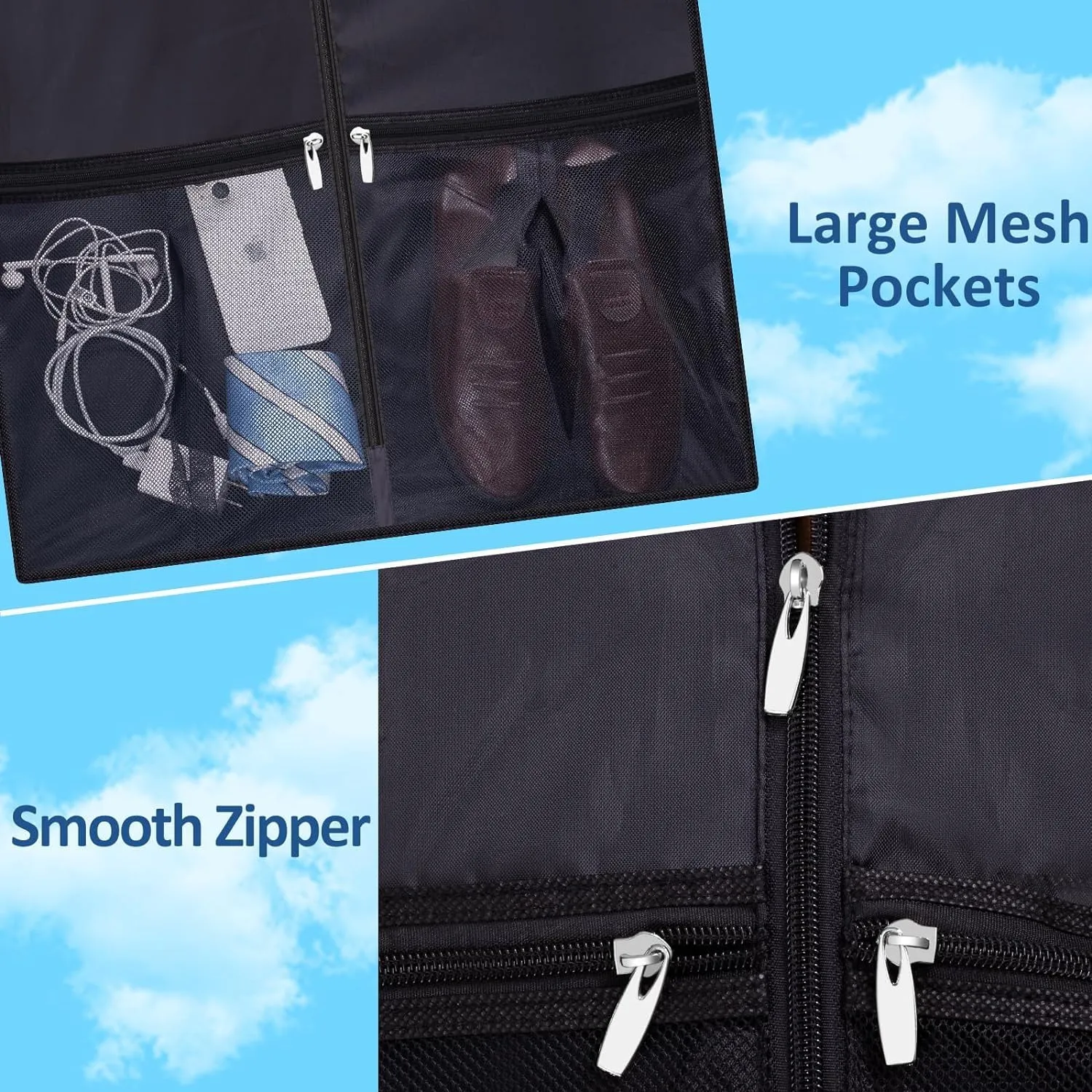 IRYZE Garment Bag for Travel, 2pcs Garment Bags With 5''Gussets Suit Bag Closet Storage Hanging Clothes Bag Suit Luggage Bag, 60*110cm, Black