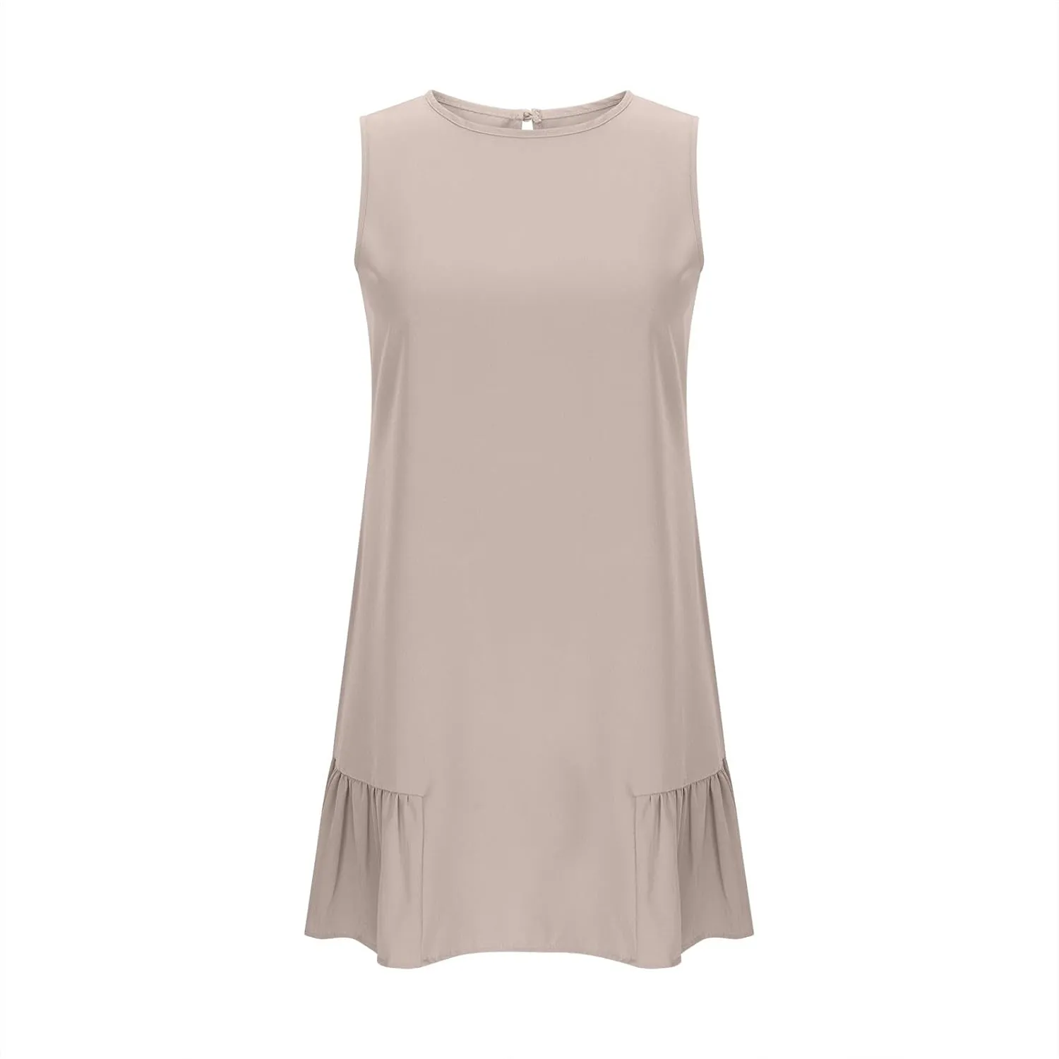 JOAU Summer Dresses for Women 2025 Crew Neck Sleeveless Keyhole Back Beach Sundress Casual Flowy Ruffle Hem Mini Tank Dress