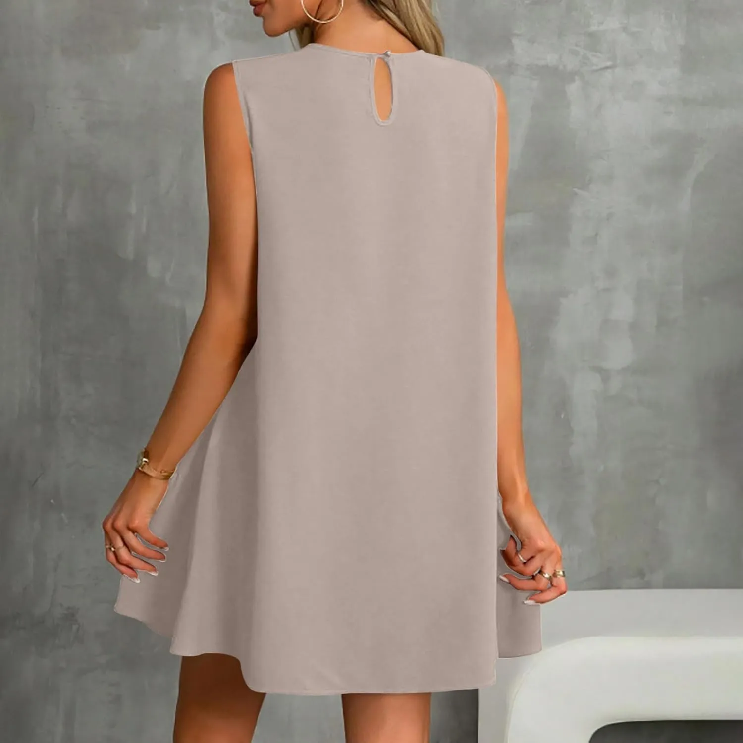 JOAU Summer Dresses for Women 2025 Crew Neck Sleeveless Keyhole Back Beach Sundress Casual Flowy Ruffle Hem Mini Tank Dress