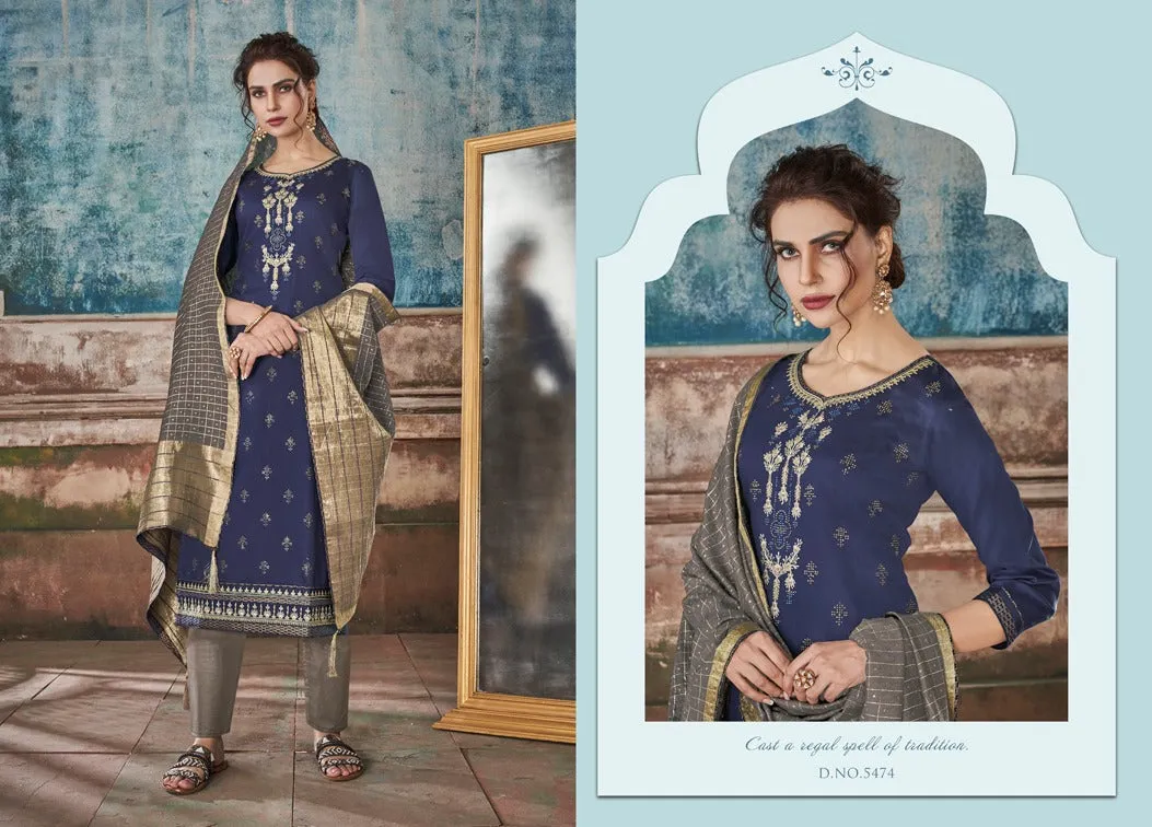 KESSI FABRICS SAUGAT JAM SILK FESTIVE WEAR DRESS MATERIAL WITH EMBROIDERY