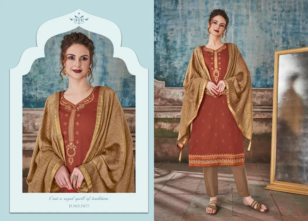 KESSI FABRICS SAUGAT JAM SILK FESTIVE WEAR DRESS MATERIAL WITH EMBROIDERY