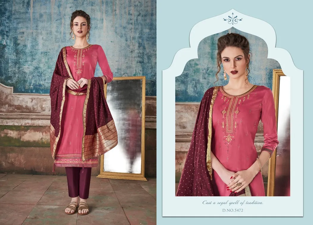 KESSI FABRICS SAUGAT JAM SILK FESTIVE WEAR DRESS MATERIAL WITH EMBROIDERY