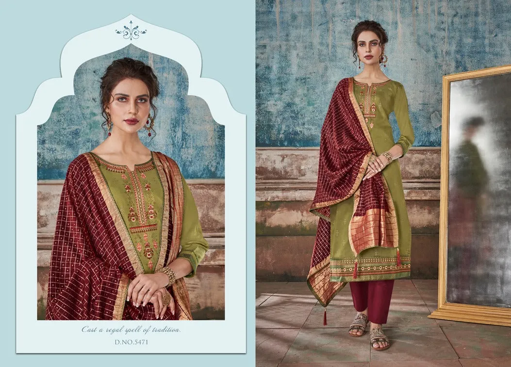 KESSI FABRICS SAUGAT JAM SILK FESTIVE WEAR DRESS MATERIAL WITH EMBROIDERY