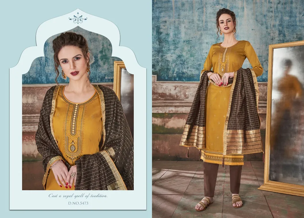 KESSI FABRICS SAUGAT JAM SILK FESTIVE WEAR DRESS MATERIAL WITH EMBROIDERY