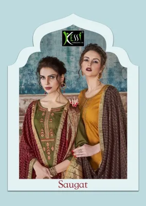 KESSI FABRICS SAUGAT JAM SILK FESTIVE WEAR DRESS MATERIAL WITH EMBROIDERY