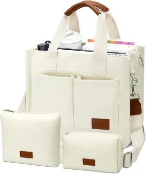 KKXIU Large Canvas Tote Bag for Women with Zipper and Compartments Crossbody Work Bible Messenger Purse Bag With Pockets