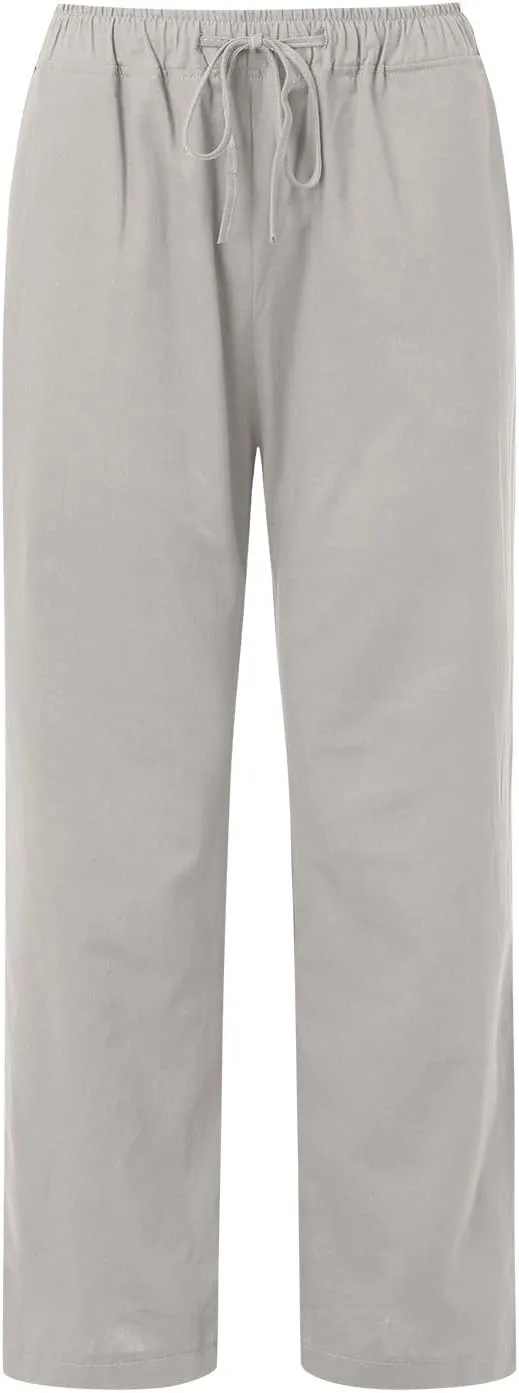 Linen Pants Women Summer High Waisted Drawstring Lounge Pants Wide Leg Beach Casual Trousers with Pockets