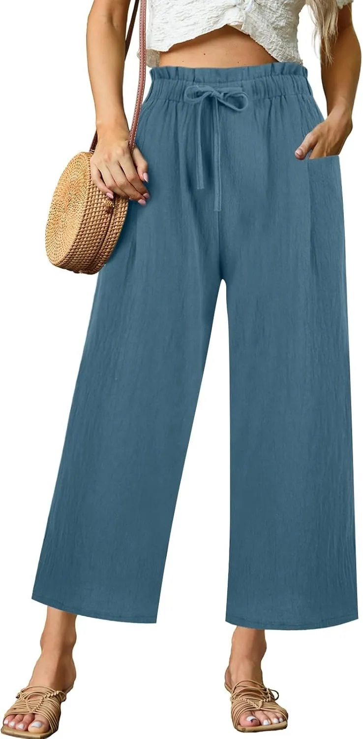 Linen Pants Women,Vacation Outfits Plus Size Beach Shorts Dressy Casual Trouser Gauze Spring Pants for Women