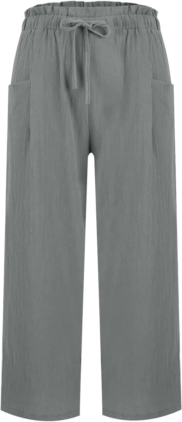 Linen Pants Women,Vacation Outfits Plus Size Beach Shorts Dressy Casual Trouser Gauze Spring Pants for Women