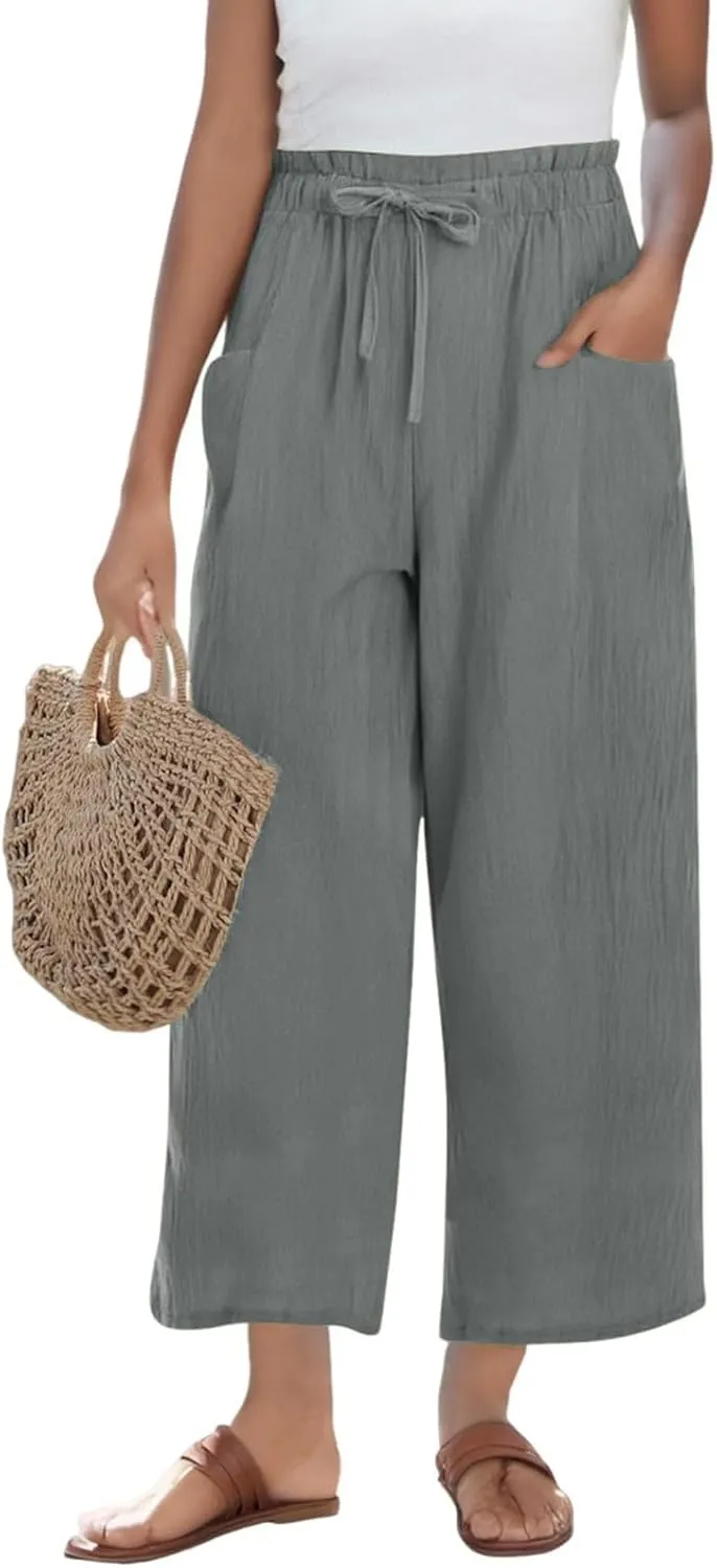 Linen Pants Women,Vacation Outfits Plus Size Beach Shorts Dressy Casual Trouser Gauze Spring Pants for Women