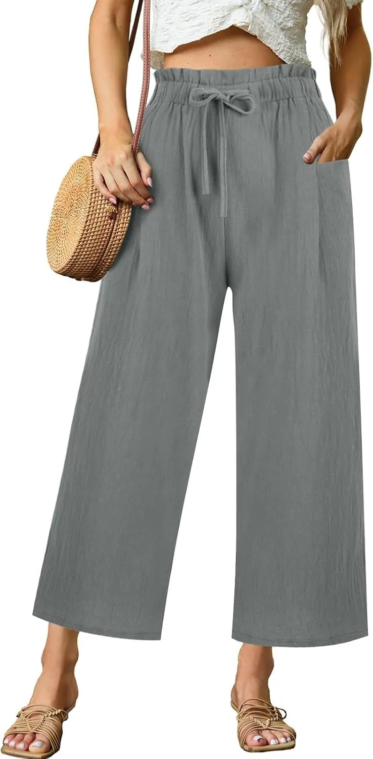 Linen Pants Women,Vacation Outfits Plus Size Beach Shorts Dressy Casual Trouser Gauze Spring Pants for Women