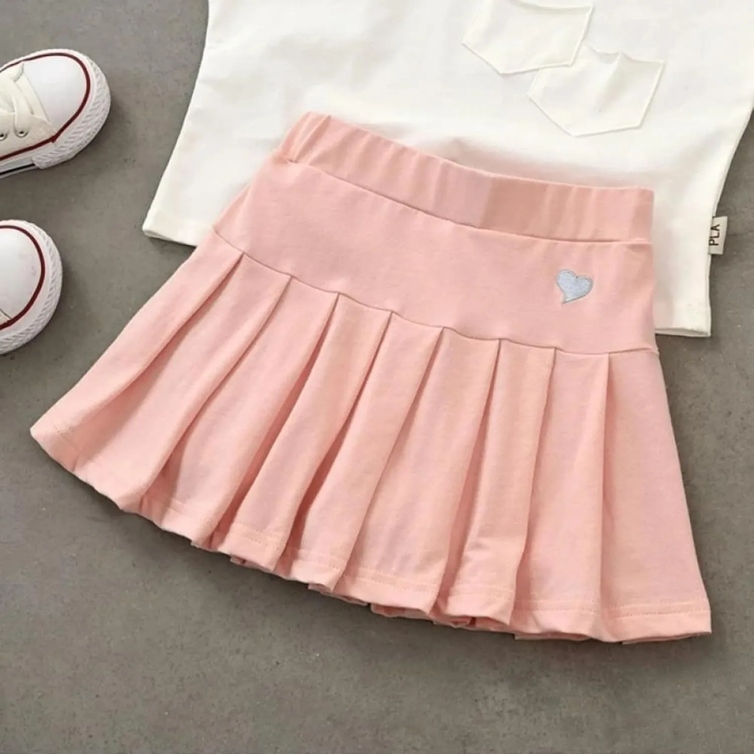 Little Girls Skorts Skirts Heart Print Cotton Pleated Skirt Toddler Cute Casual Trendy School Skirt Prty