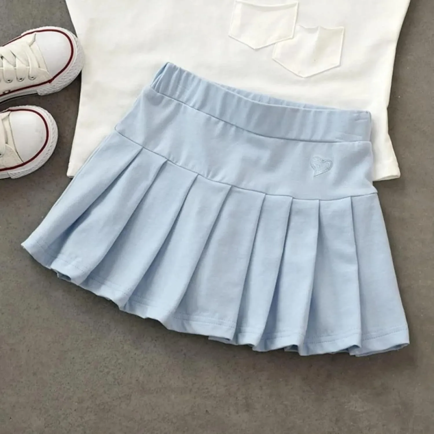 Little Girls Skorts Skirts Heart Print Cotton Pleated Skirt Toddler Cute Casual Trendy School Skirt Prty