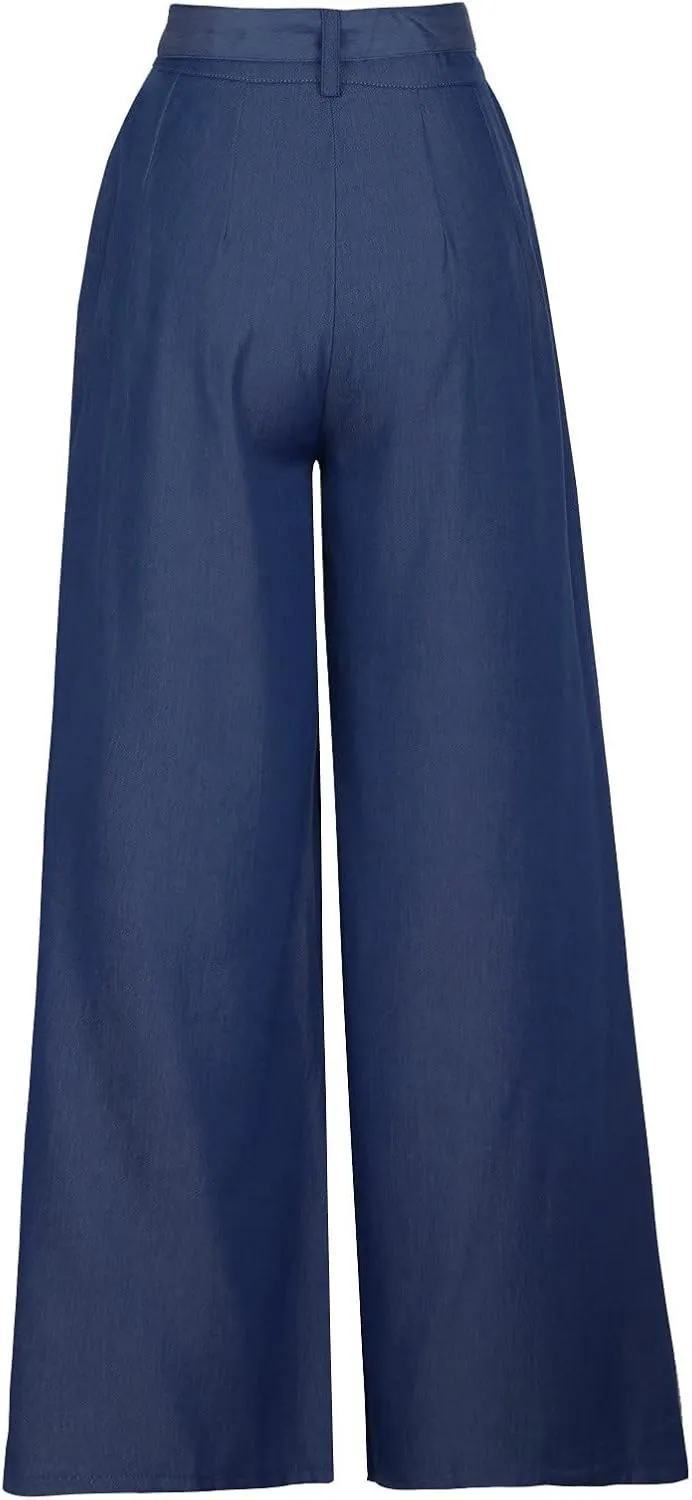 Long Palazzo Pants Jeans for Women Trendy 2024 High Waist Plus Size Loose Pants Lightweight Baggy Flared Denim Pants