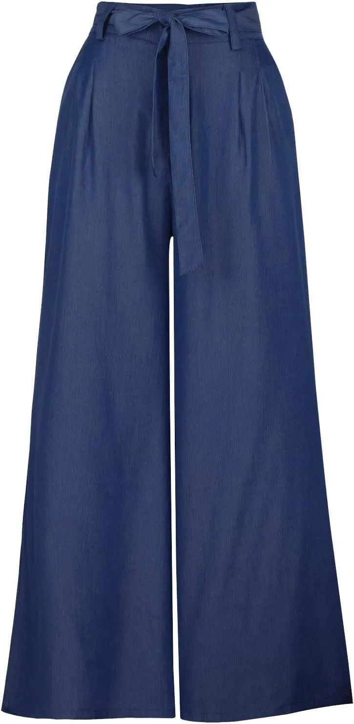 Long Palazzo Pants Jeans for Women Trendy 2024 High Waist Plus Size Loose Pants Lightweight Baggy Flared Denim Pants