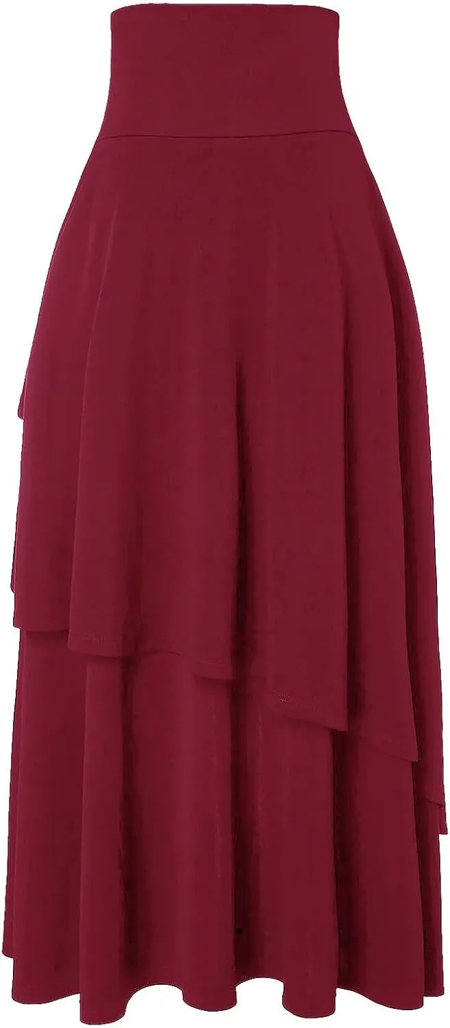 Long Skirts for Women High Waist Renaissance Skirt Casual Asymmetry Ruffle Pleated Fall Maxi Skirts Party Dress